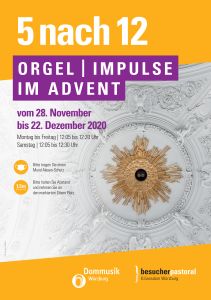 Coronabedingt werden dieses Jahr erstmalig auch in der Adventszeit Orgelmusik und Gedanken zum Tag in der Mittagszeit im Würzburger Kiliansdom zu hören sein. 