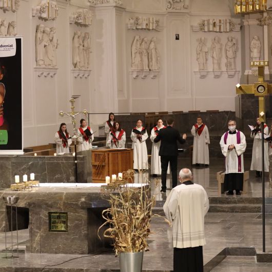 Bischof Dr. Franz Jung leitete den Aussendungsgottesdienst im Würzburger Kiliansdom am Vorabend der bundesweiten Eröffnung der Adveniat-Weihnachtsaktion 2020. 